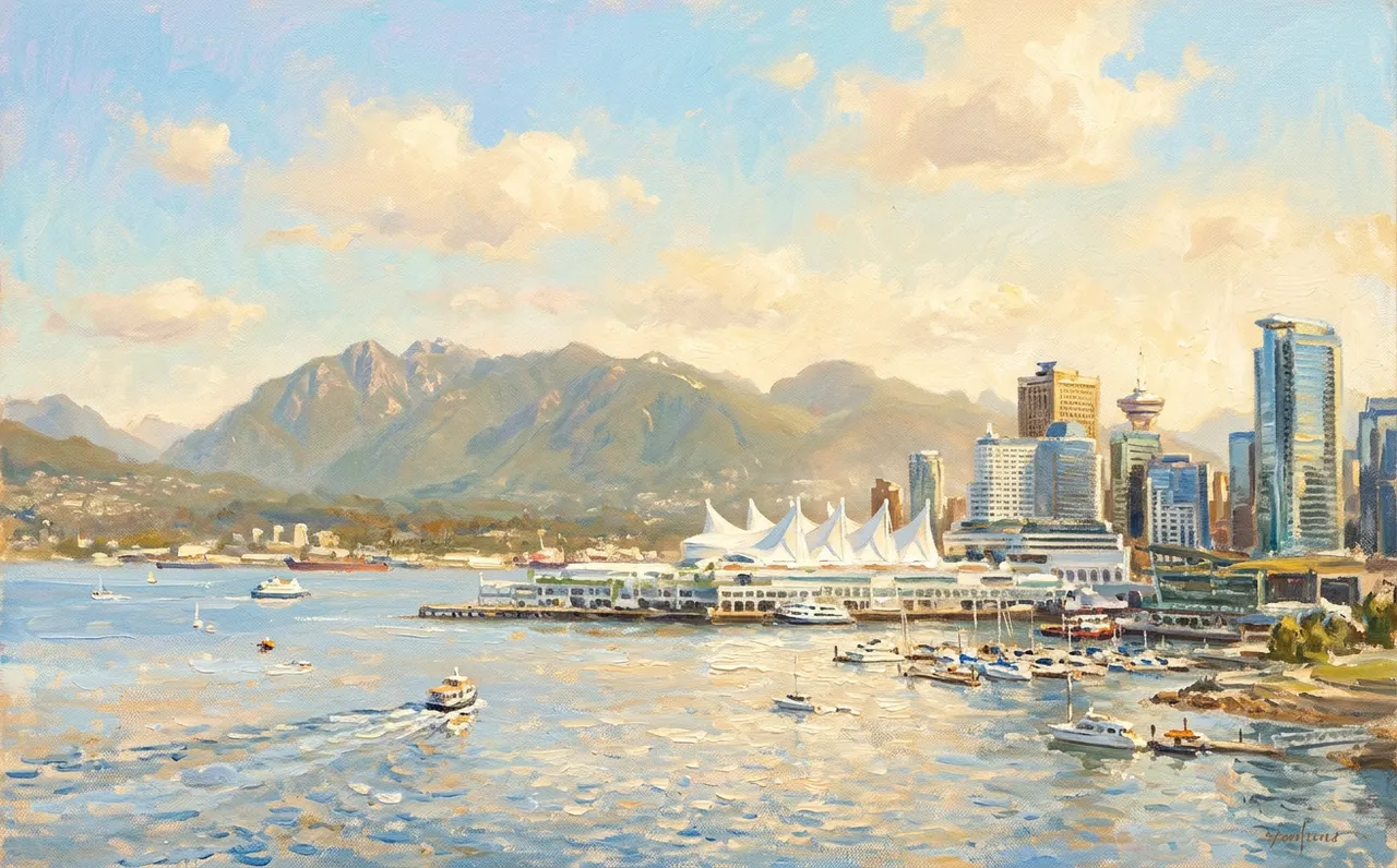 Vancouver skyline and harbour with mountains behind