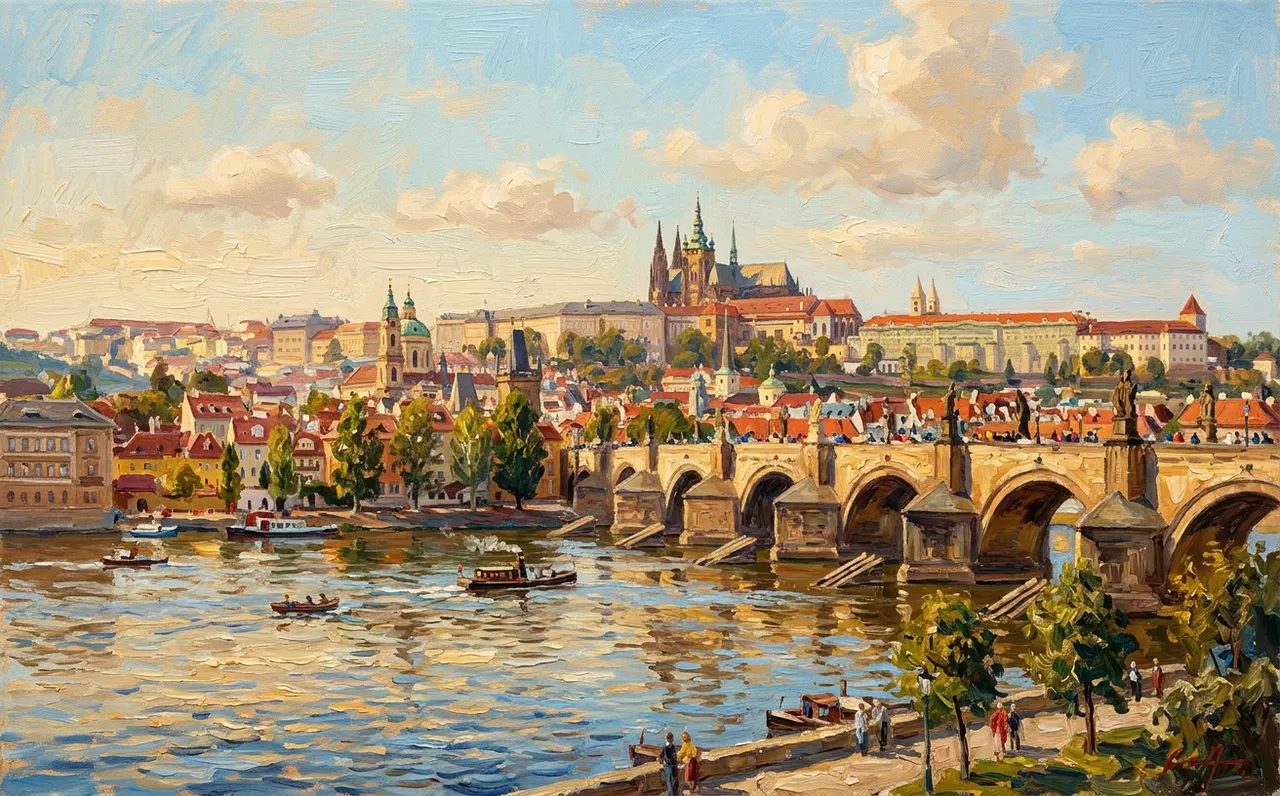 Charles Bridge and Prague Castle above the Vltava
