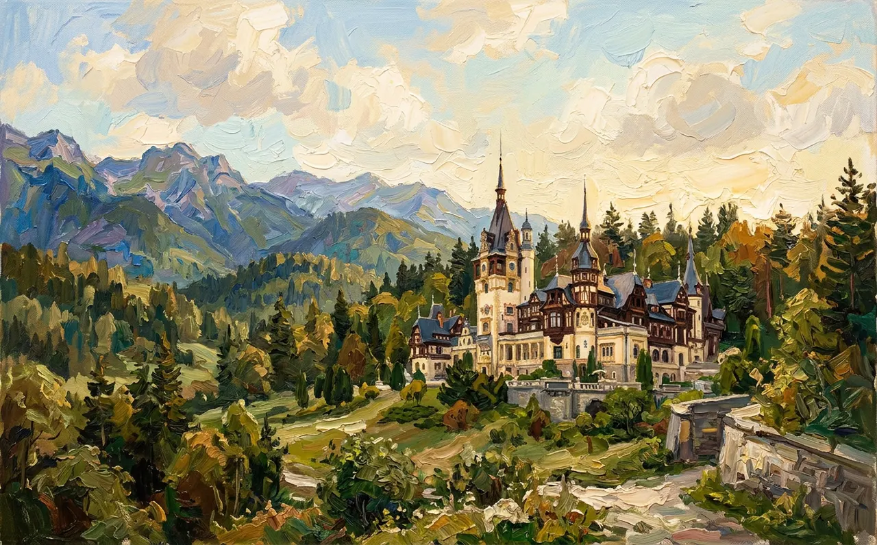 Peleș Castle in the Carpathian forest