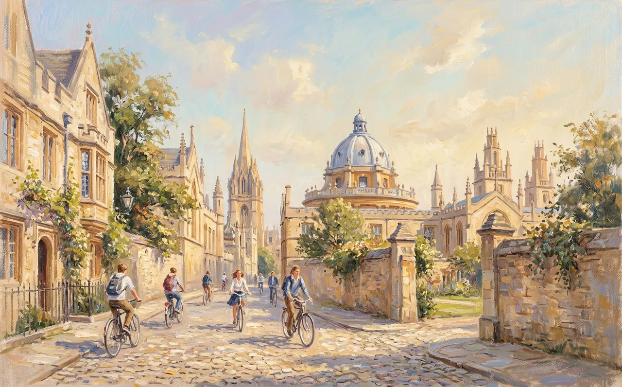 Student walking through a historic British university quad