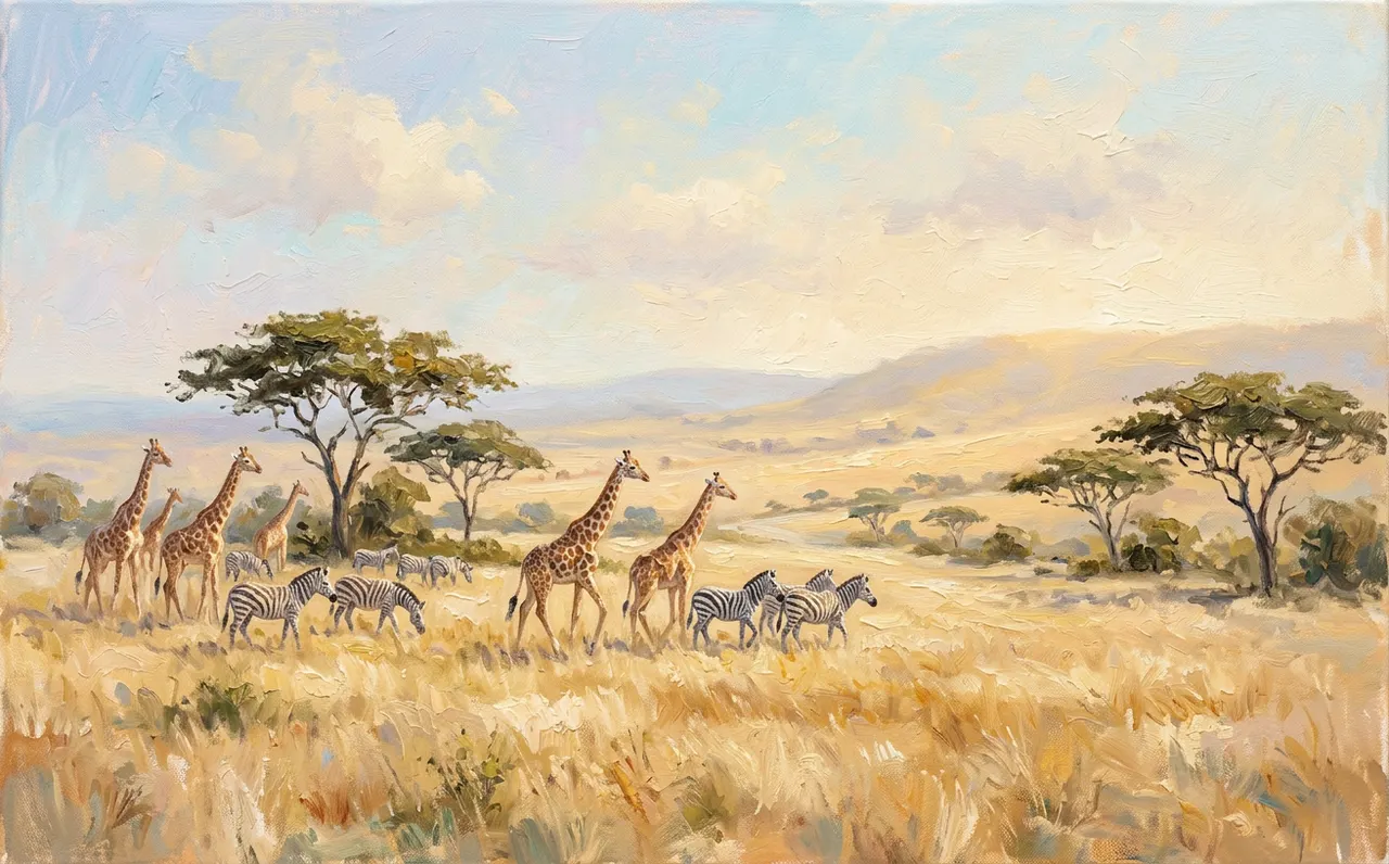 Giraffes among acacia trees on the Maasai Mara
